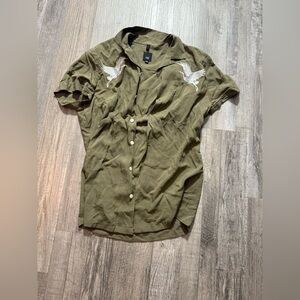 River Island Green Button Down Shirt Casual Top lightweight